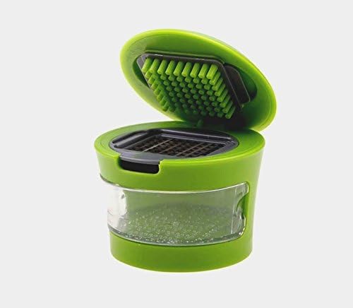 GARLIC PRESS, CHOPPER, MINCER with two interchangeable blades and pop-out container