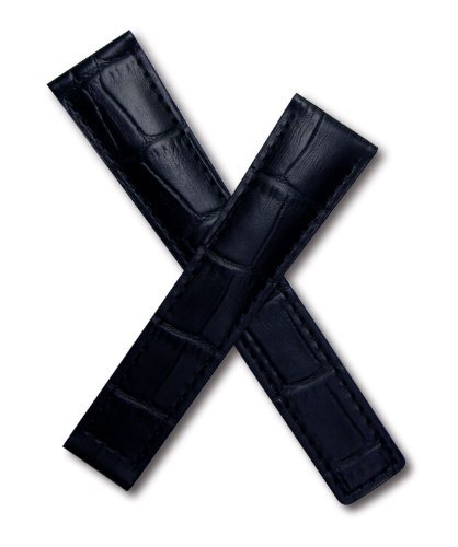 20mm Black Alligator-style Genuine Leather Watchband with Black Stitch to fit TAG Heuer Carrera (Spring bars included)