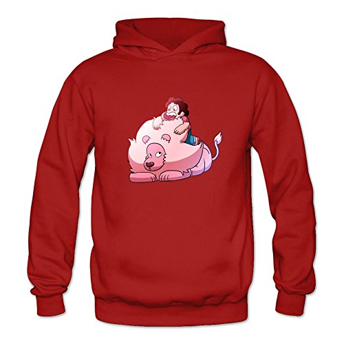 Crystal Men's Steven Universe Steven And Lion Long Sleeve Hoodied Sweatshirt Red US Size L