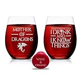 Game Of Thrones Wine Glasses - Mother of Dragons & That's What I Do I Drink And I Know Things - Set of 2 - Stemless Glass 15 OZ