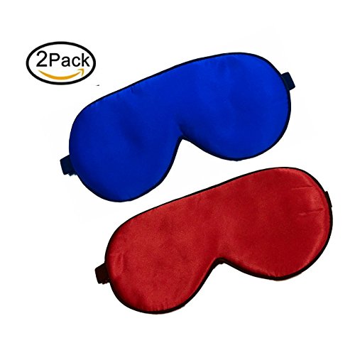 2 Pack Silk Satin Sleep Mask/Silk Eye Mask with Adjustable Strap, Ultimate Sleeping Aid, Blindfold (Blue-Red)