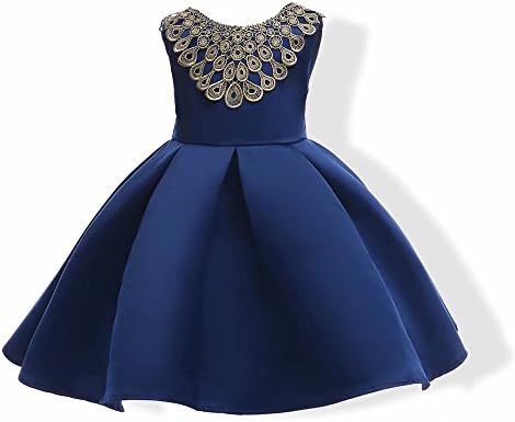 ZaH Baby Girl Dress Kids Lace Party Wedding Flower Colorful Dresses(Navy Blue,4-5Y)