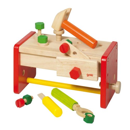Goki 58871 Werkbank inklusive Aufbewahrungsbox, Mehrfarbig, 27cm x 17cm x 15cm