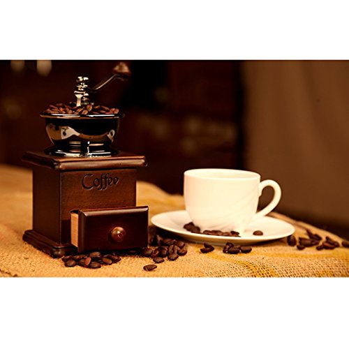 Fityle Vintage Manual Coffee Grinder, Hand Ground Coffee Grinding Mill With Wooden Cleaner Brush For Home Kitchen Accessories Portable - Thumbnail 7