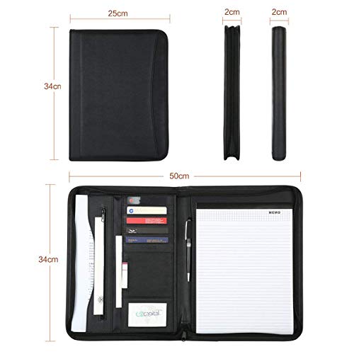 Leathario File Folder Padfolio Writing Pad Business Presentation Folder Portfolio (BLACK-A42)