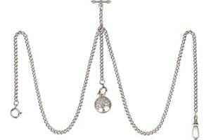 OyeahO Albert Chain Pocket Watch, T-bar Chain with Compass Pendant, Curb Link Chain 2 Hook Antique Fob T Bar for Men
