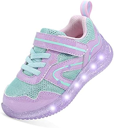 YESKIS Toddler Girls Light Up Shoes LED Flashing Lightweight Mesh
