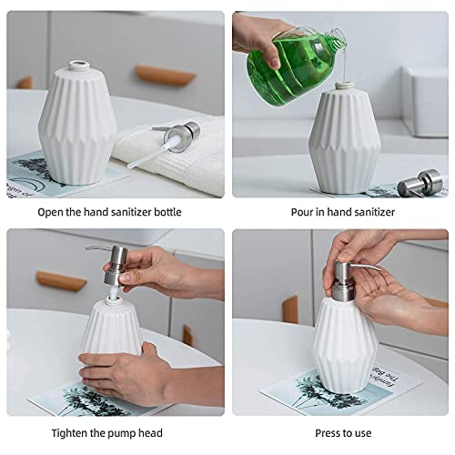PowerDoF Soap Dispenser,16.2 Oz White Ceramic Soap Dispenser with Rust Proof Stainless Steel Pump,Dish Soap Dispenser for Kitchen and Bathroom