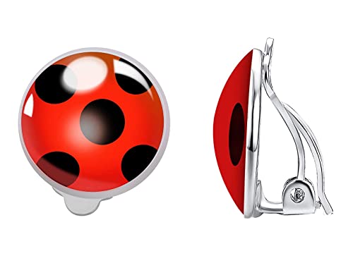 Earrings Black Spot Red Silver Bug Earrings