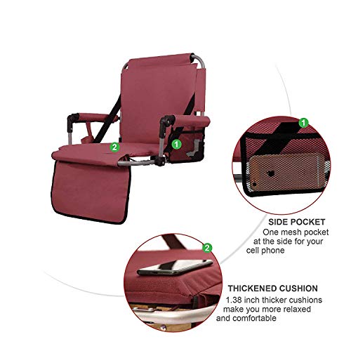 CAMPING WORLD Portable Folding Stadium Seat Cushion Chairs 2 Pack for Bleachers with Back, Arm (RED)