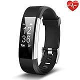 Fitness Tracker, Juboury Slim Heart Rate Smart Bracelet Wearable Pedometer Touch Screen Activity Tracker Fitness Watch for Android and IOS Smart Phones (Black)