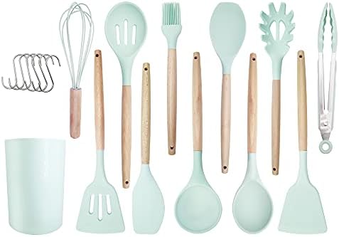 Hiino Kano キッチンツール シリコン 調理器具 11点セット 台所用品 耐熱 耐久性抜群 和洋中料理に適用 抗菌 傷つかない フライ返し おたま トング 泡立て器 スパチュラ スプーンなど 北ヨーロッパ風のオシャレ配色 ミントグリーン 母の日人気ギフト