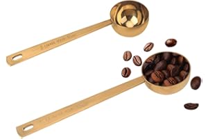 LUBSMUNS Coffee Scoop, Gold Stainless Steel Coffee Spoons Set, 1 tablespoon (15ml) and 1 tablespoons (30ml) Spoon, Gold Tablespoon Measure Spoon for Coffee, Milk Powder, Fruit Powder, 2 Pack (Long, Gold)