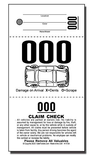 3 Part Valet Parking Tickets (10000 Tickets) on