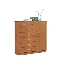 Hodedah 7 Drawer Jumbo Chest, Five Large Drawers, Two Smaller Drawers with Two Lock, Hanging Rod, and Three Shelves, Cherry