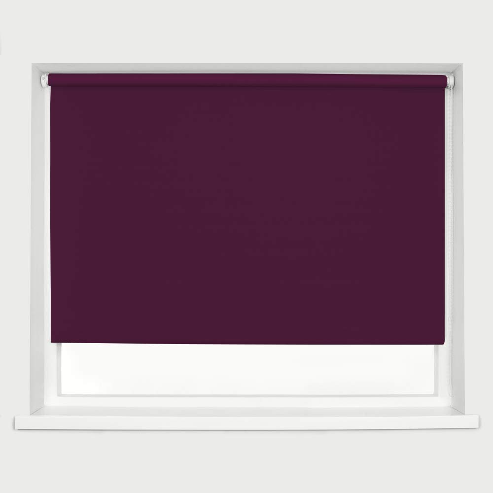 Aubergine Blackout Roller Blind Metal Fittings Trimmable UV Protection Thermal Properties Premium Fabric Home Office Bedroom Kids Room Child Safe Easy Fit 60cm Width x 160cm Drop