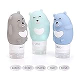 3PACK Leakproof Travel Bottle Sets,2.6oz TSA Approved Refillable Squeezable Silicone Cosmetic Travel Tube Containers Accessories with Portable Clear Travel Bag for Liquid Toiletries(Bear)