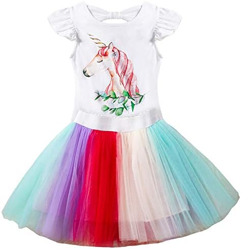 Toddler Girls Sequin Mesh Tulle Dress Unicorn Sleeveless Cotton Princess Dresses Party Colorful Lace Clothes