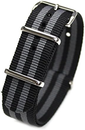 HDT Design N.A.T.O. Short Type Nylon Watch Strap Black/Gray Stripe [22mm]