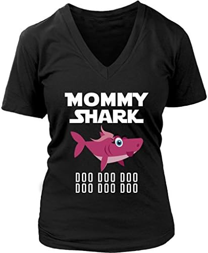 Official VnSupertramp Mommy Shark Women V-Neck Shirt Plus Size XL-4XL Mom Gift