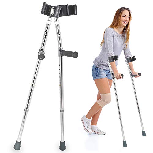 Pivit Adjustable Aluminum Forearm Crutches for Short Adults & Kids 4'10"-5'2" | 2 Pack | Shock Technology Reduces Arm Fatigue & Arthritis Pain | Perfect Walking or Hiking Travel Companion