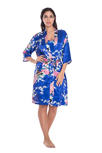 Joy Bridalc Women's Kimono Robe Gorgeous Loungewear 2PC Set Sleepwear Camisole & Robe, RoyalBlue 3XL