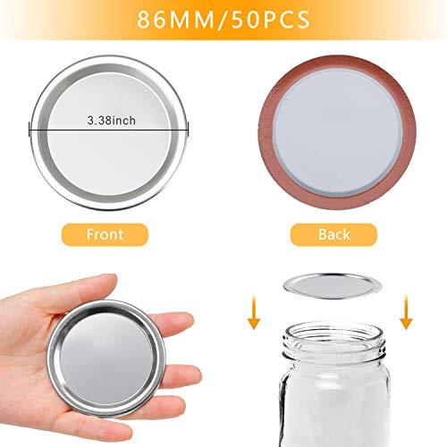 50 Pcs Wide Mouth Canning Lids,86MM Mason Jar Canning Lids, Reusable