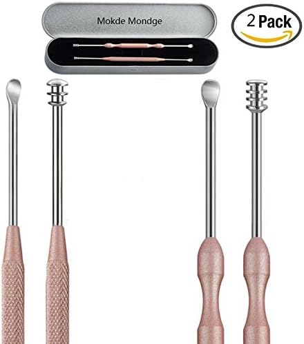 Mokde Mondge 2 Pcs/Set Ear Pick Earwax Removal Stainless Steel Ear Wax Curette Remover Cleaner Health Care Ear Clean Tools with Storage Box