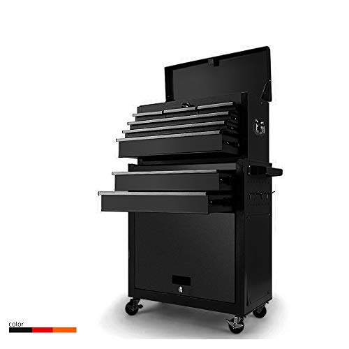 Big Tool Box,Rolling Tool Chest with Sliding Drawers,2 in 1 Tool Cabinet with 4 Swivel Wheels (2Pcs with Brake),Cold Rolled Steel,Black