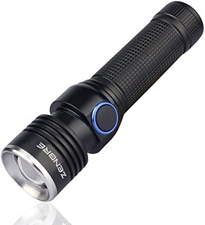 Rechargeable LED Flashlight, ZENBRE LB5 Super Bright Micro-USB Flashlights, Zoomable IPX5 Water Resistant Torch with 4 Modes for Camping/Hiking/Hunting/Fishing (Black)