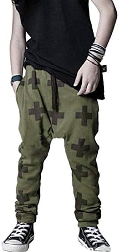 ZIYOYOR Kids Boys Cross Pattern Harem Pants Casual Sweatpants Baggy (4T, Army Green)