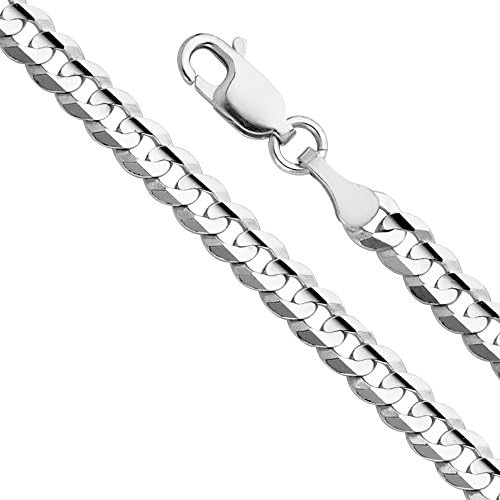 TWJC 14k Yellow OR White Gold Men's 7mm Cuban Concave Curb Solid Chain Bracelet with Lobster Claw Clasp - 8.5"