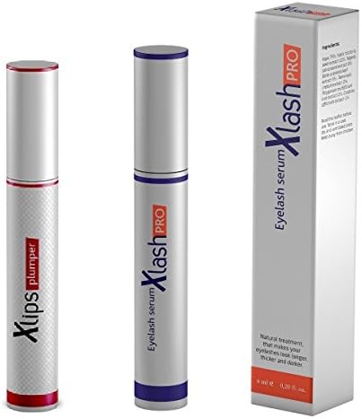 Xlips Lip Plump Serum 6ml - Volumizing Lip Enhancer + Xlash Pro Eyelash Serum 6ml + FREE Assorted Purse Kit/Cosmetic Bag Bonus Gift