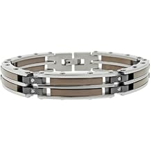 Stainless Steel Men's Bracelet with Diamond Accent & Brown Ip Plating (.16 cttw)