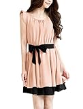 Allegra K Women Scoop Neck Tiered Hem Tank Dress with Black Waist Strap Pink L