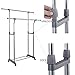 ProAid Adjustable 2 Rods Rolling Garment Rack with Brake Wheels, Hight Quality Stainless Steel Clothes Rack, Gray