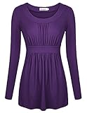 Ninedaily Women Long Sleeve Draped T-shirt Scoop Neck Flattering Tunic Tops