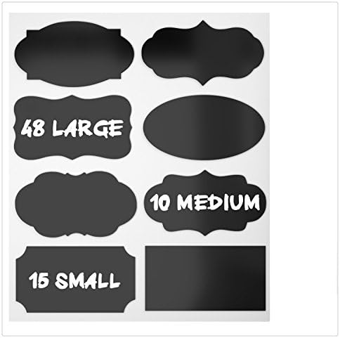 Chalkboard Labels Complete Bundle: 73 Premium Stickers for Jars + Erasable White Chalk Marker. The BEST Large and Reusable Chalkboard Labels + Liquid Chalk Pen to Decorate Your Pantry Storage & Office