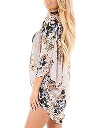 PRETODO kimono mantón para damaes floral suelto mitad manga gasa casual chaqueta de punto