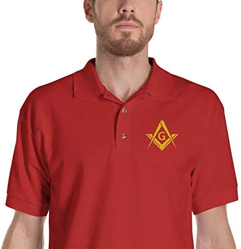 Vinson MFG Masonic Shirt Modern Gold Square & Compass Freemason Embroidered Polo Shirt