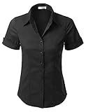 LE3NO Womens Short Sleeve Button Down Shirt with Stretch