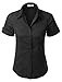 LE3NO Womens Short Sleeve Button Down Shirt with Stretch, L3NWT575A_BLACK, X-Small