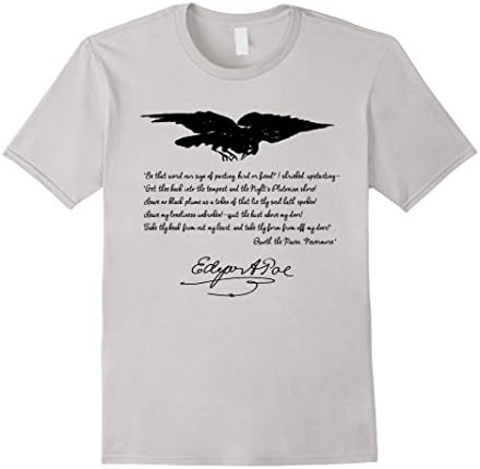 Mens Edgar Allan Poe "The Raven" Poem fragment t-shirt Medium Silver
