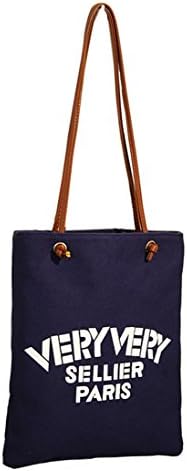 Sunwel Women's 2 Sizes Slim-and-Light Leisure Canvas Shoulder Bags Messenger Shopping Bag Handbag Zipper Tote Bag with Pu Leather Handle Ipad Carrying Letter Prints in 3 Colors Option Navy Clearance