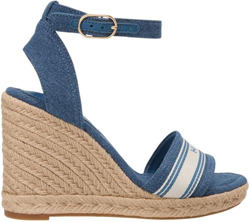 Damen Wedge Sandalen High Webbing aus Canvas, Blau (Denim), 39