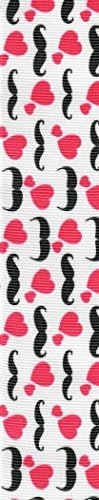 Venus Ribbon V81550 1 1/2 Inch Mustache Printed Polyester Grosgrain Ribbon 5 yards White Multi