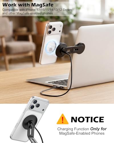 CloudValley 15W Wireless Charger Magnetic Phone Holder for Laptop, [Foldable and Hidden] for iPhone 17/16/15/14/13/12, Compatible with MagSafe and Accessories for Tesla Model 3/Y