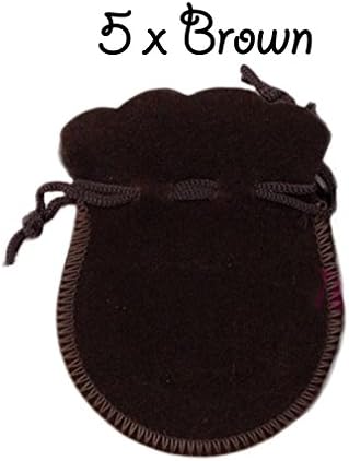 The Cufflink Shop 5 x Brown Drawstring Strong Quality Thick Soft Luxurious Oval Curved Velvet Wedding Pouches Favour Bags Jewellery Pouch 7 x 9 cm