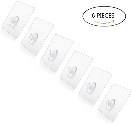 6PCS Wall Hooks Adhesive Wall Hanging Hooks Stick On Hooks Ceiling Hanger Damage Free Hanging, Reusable Waterproof OilProof for Home, Bathroom, Kitchen, Refrigerator Door, Keys, Bags,Clear
