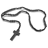 Men,Women's Wood Pendant Necklace Black Cross Bead 24 Inch Rosary Chain